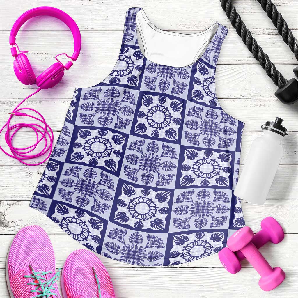 Polu Palaka Quilt Hawaii Women Racerback Tank Hawaiian Tropical Monstera Sea Turtle