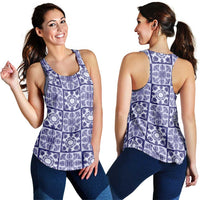 Polu Palaka Quilt Hawaii Women Racerback Tank Hawaiian Tropical Monstera Sea Turtle