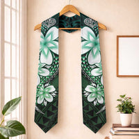Polynesia Floral Tattoo Graduation Stole With Aqua Gradient Plumeria