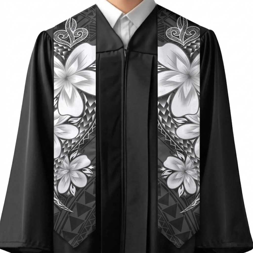 Polynesia Floral Tattoo Graduation Stole With Black Plumeria