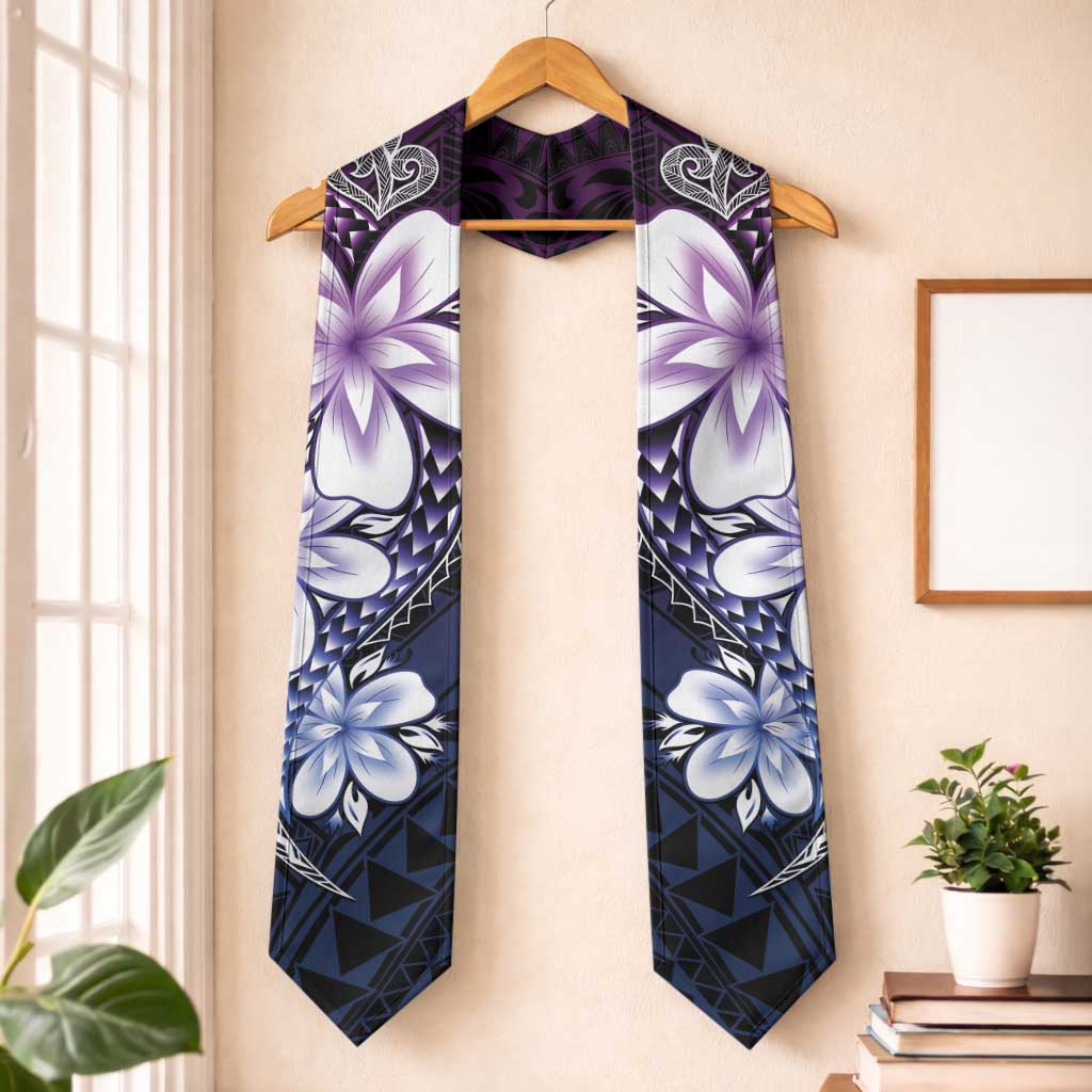 Polynesia Floral Tattoo Graduation Stole With Purple Gradient Plumeria