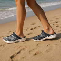 Polynesia Hammerhead Shark Clogs Shoes Tropical Flowers Tribal Pattern Black - Polynesian Pride