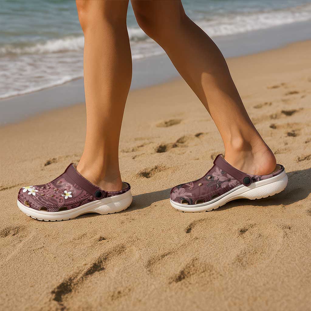 Polynesia Hammerhead Shark Clogs Shoes Tropical Flowers Tribal Pattern Oxblood - Polynesian Pride
