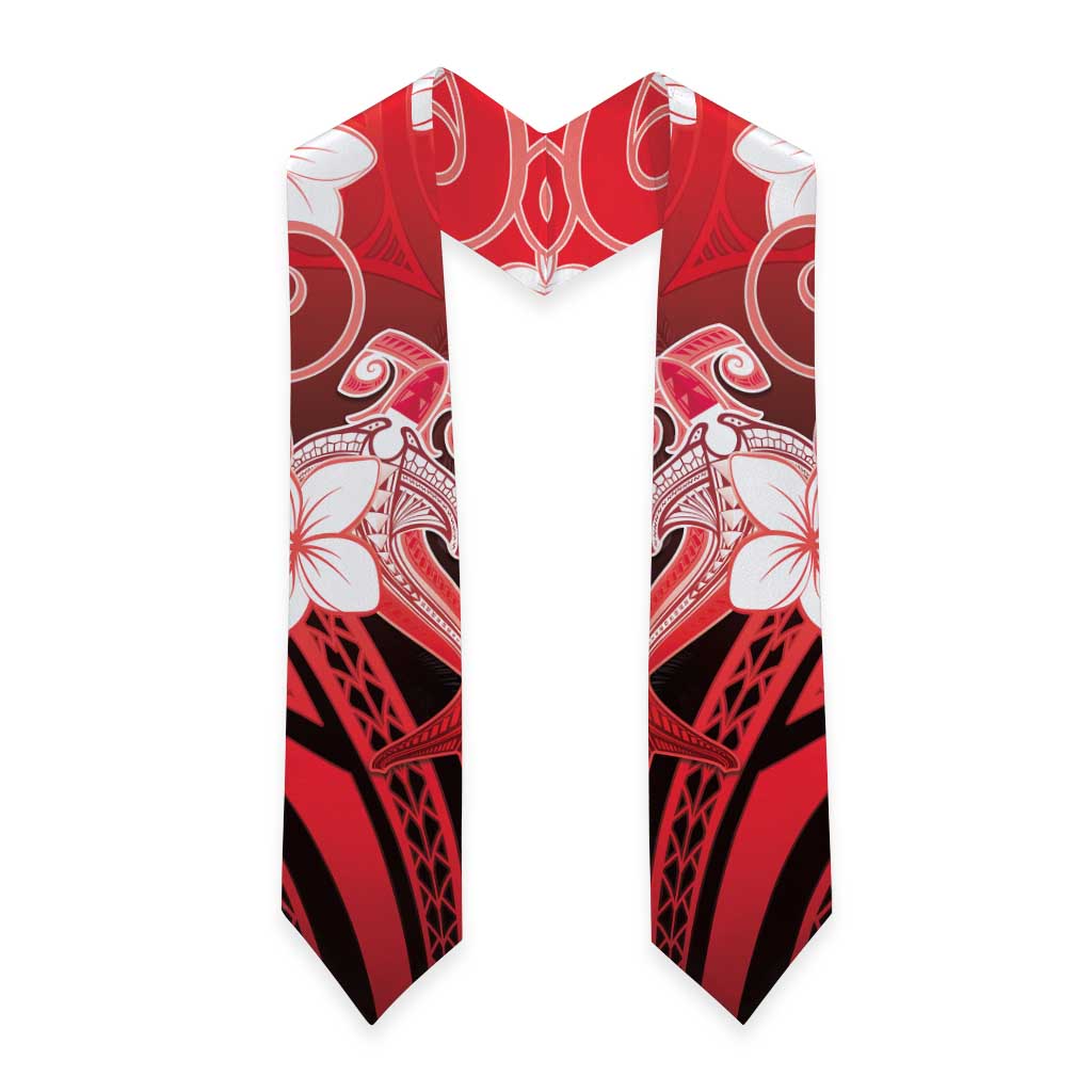 Polynesia Hammerhead Shark Graduation Stole Red Tribal Pattern With Plumeria