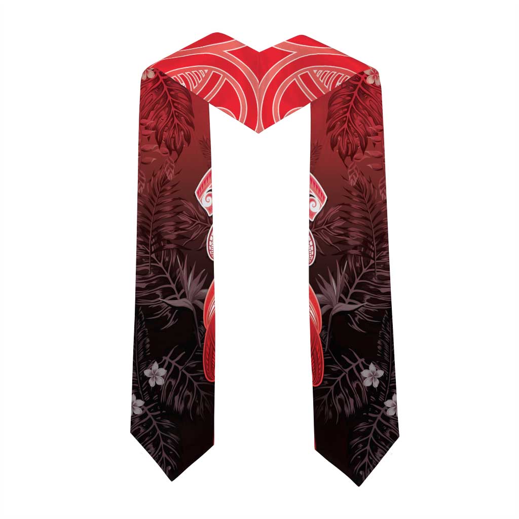 Polynesia Hammerhead Shark Graduation Stole Red Tribal Pattern With Plumeria