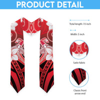 Polynesia Hammerhead Shark Graduation Stole Red Tribal Pattern With Plumeria