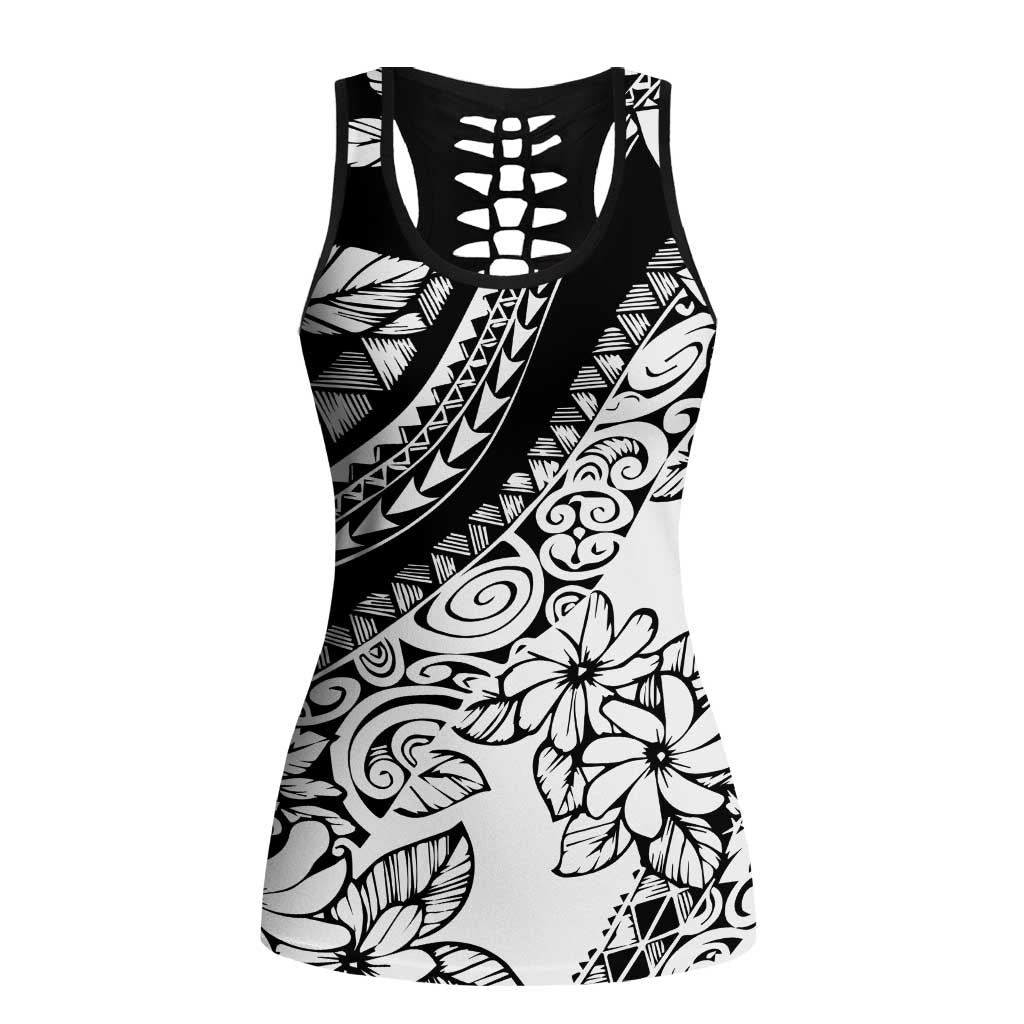 Polynesia Hollow Tank Top Polynesian Tropical Flowers Black Pastel Vibes - Polynesian Pride
