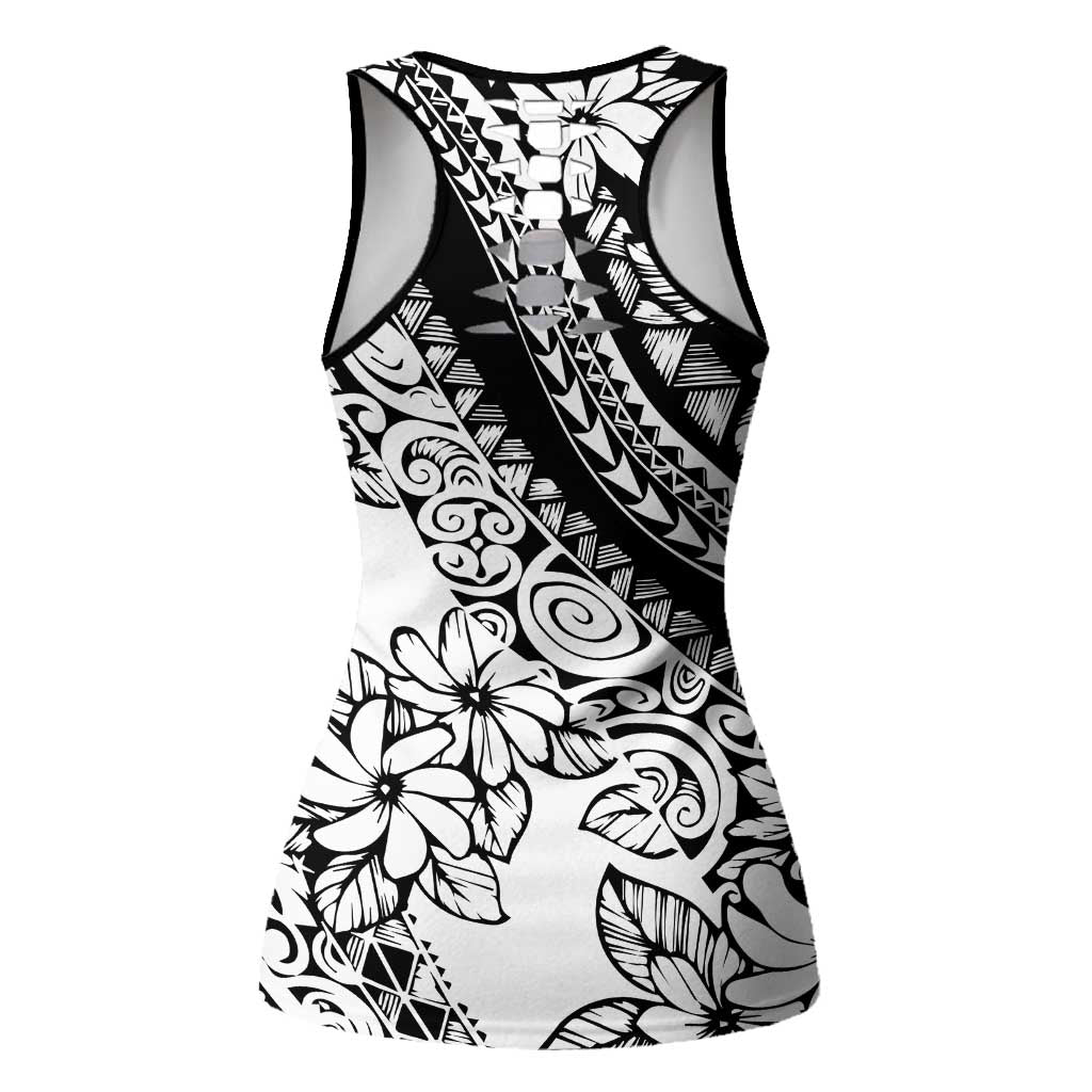 Polynesia Hollow Tank Top Polynesian Tropical Flowers Black Pastel Vibes - Polynesian Pride