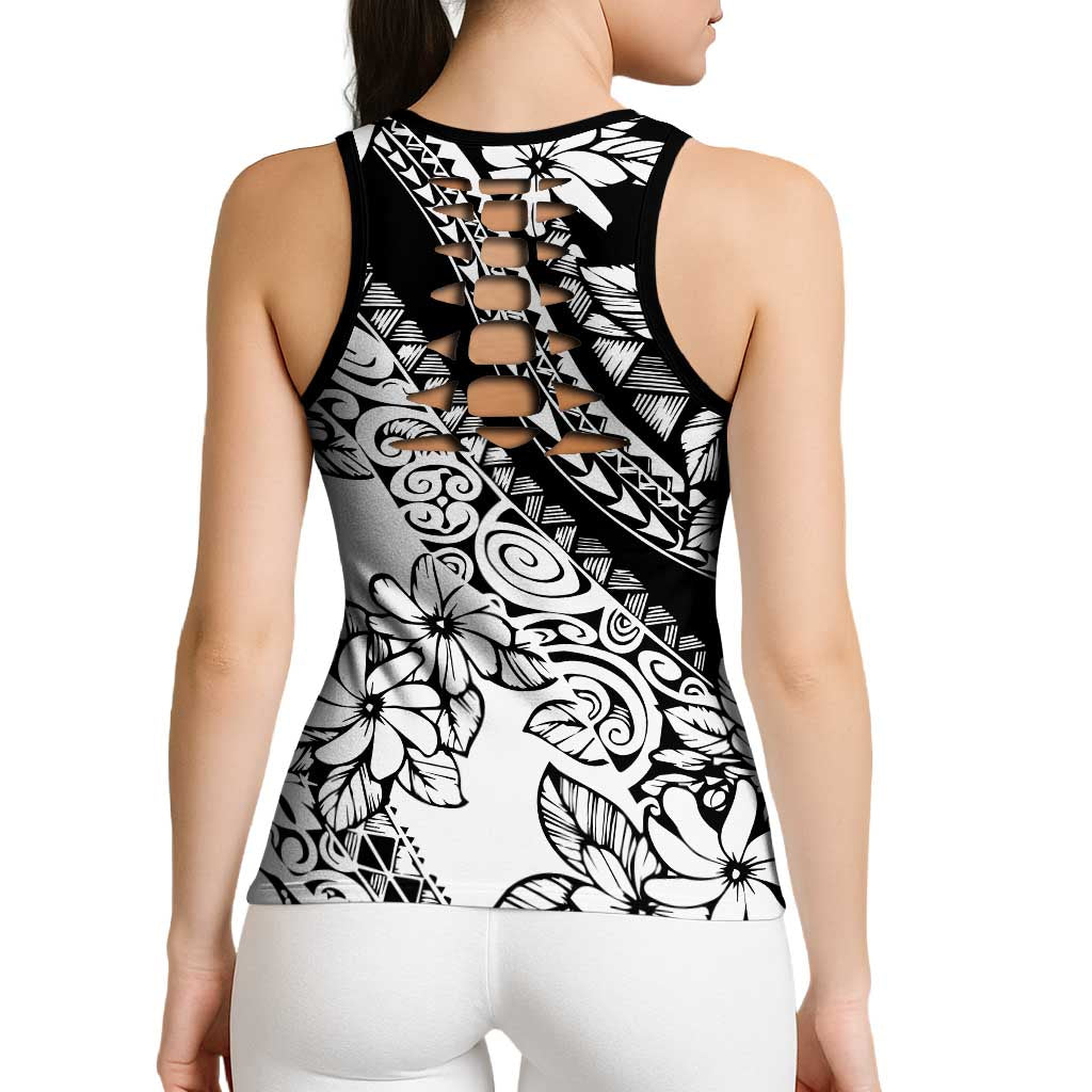 Polynesia Hollow Tank Top Polynesian Tropical Flowers Black Pastel Vibes - Polynesian Pride