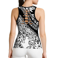 Polynesia Hollow Tank Top Polynesian Tropical Flowers Black Pastel Vibes - Polynesian Pride