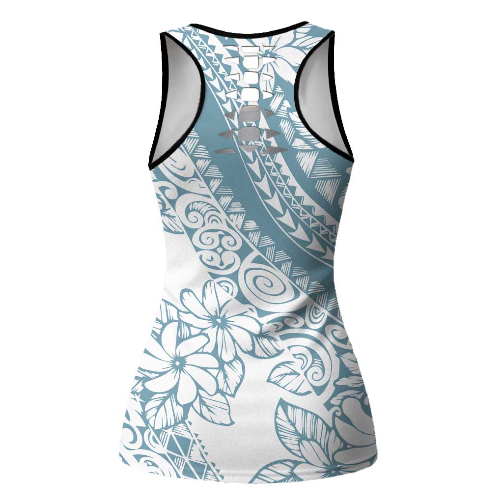 Polynesia Hollow Tank Top Polynesian Tropical Flowers Blue Pastel Vibes - Polynesian Pride