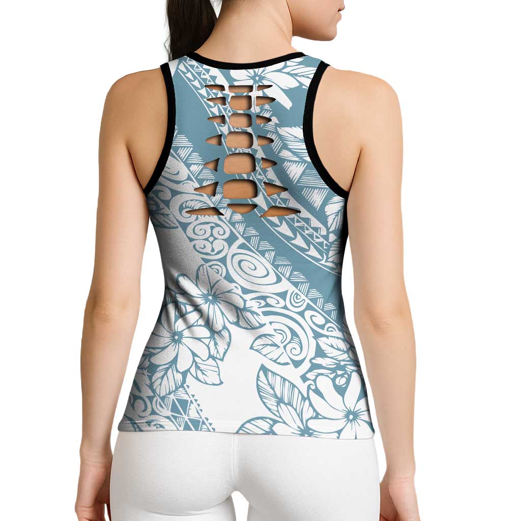 Polynesia Hollow Tank Top Polynesian Tropical Flowers Blue Pastel Vibes - Polynesian Pride