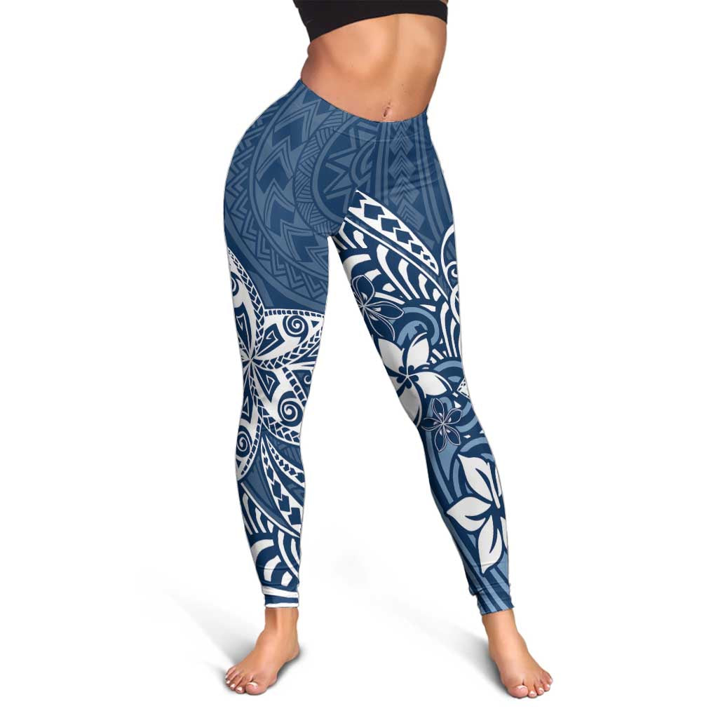 Polynesia Leggings Plumeria Blue Curves