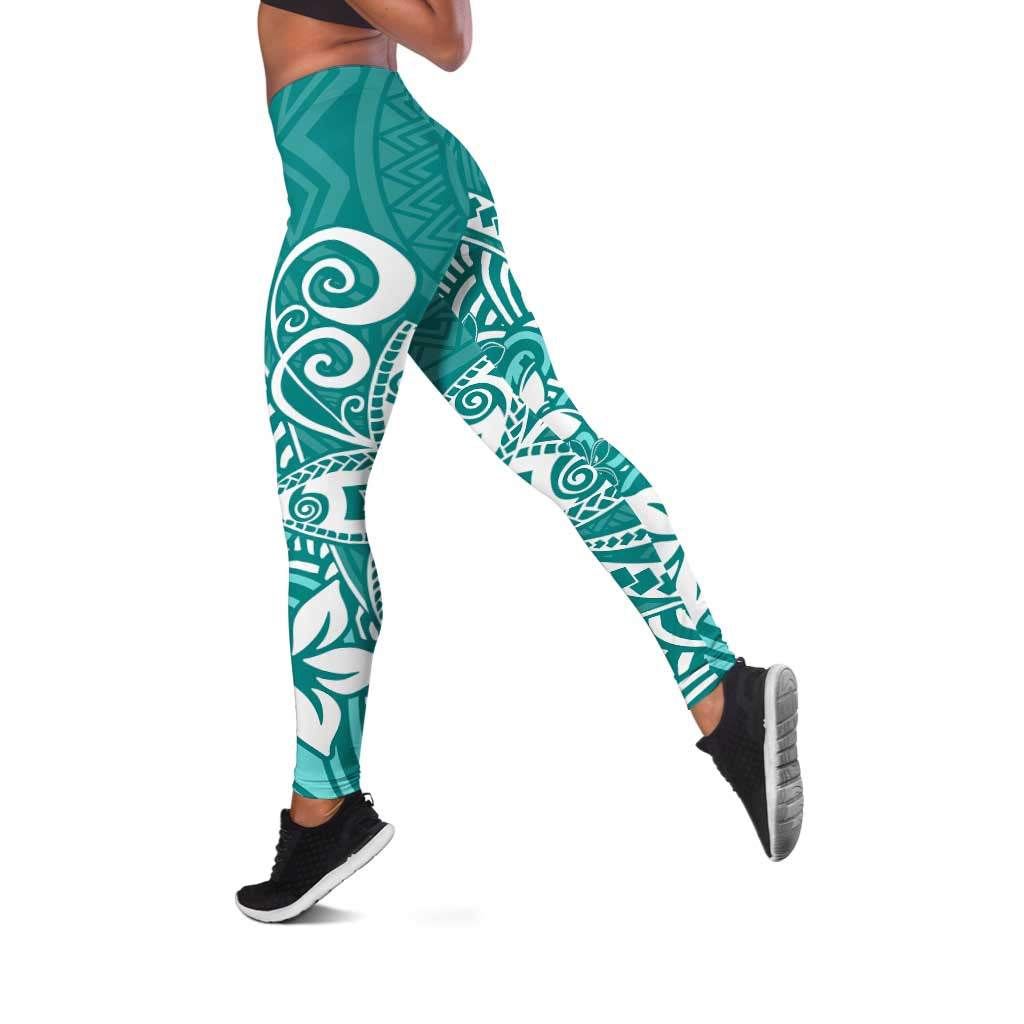 Polynesia Leggings Plumeria Teal Curves