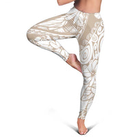 Polynesia Leggings Polynesian Tropical Flowers Beige Pastel Vibes - Polynesian Pride