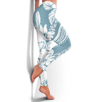 Polynesia Leggings Polynesian Tropical Flowers Blue Pastel Vibes - Polynesian Pride