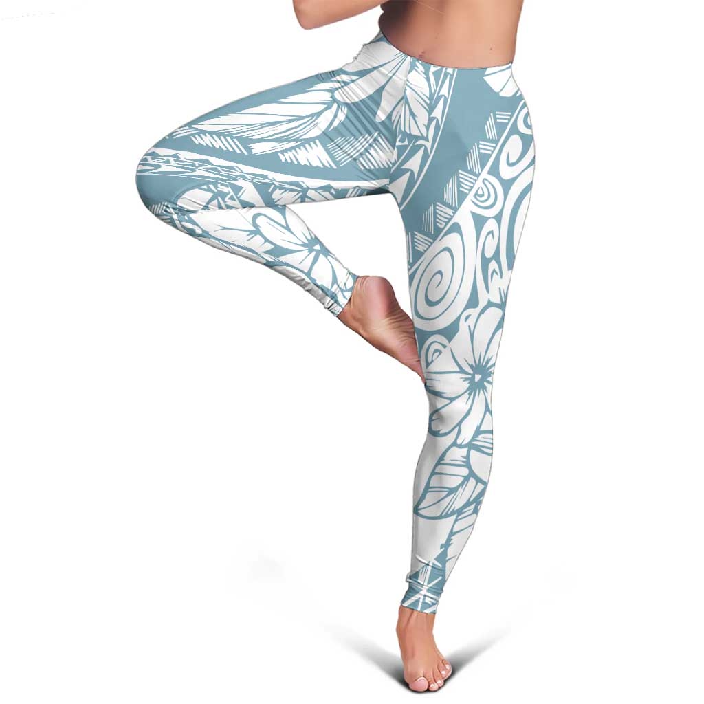 Polynesia Leggings Polynesian Tropical Flowers Blue Pastel Vibes - Polynesian Pride