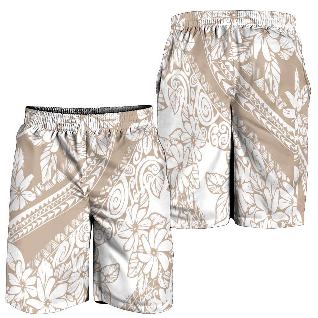 Polynesia Shorts for Men Polynesian Tropical Flowers Beige Pastel Vibes - Polynesian Pride