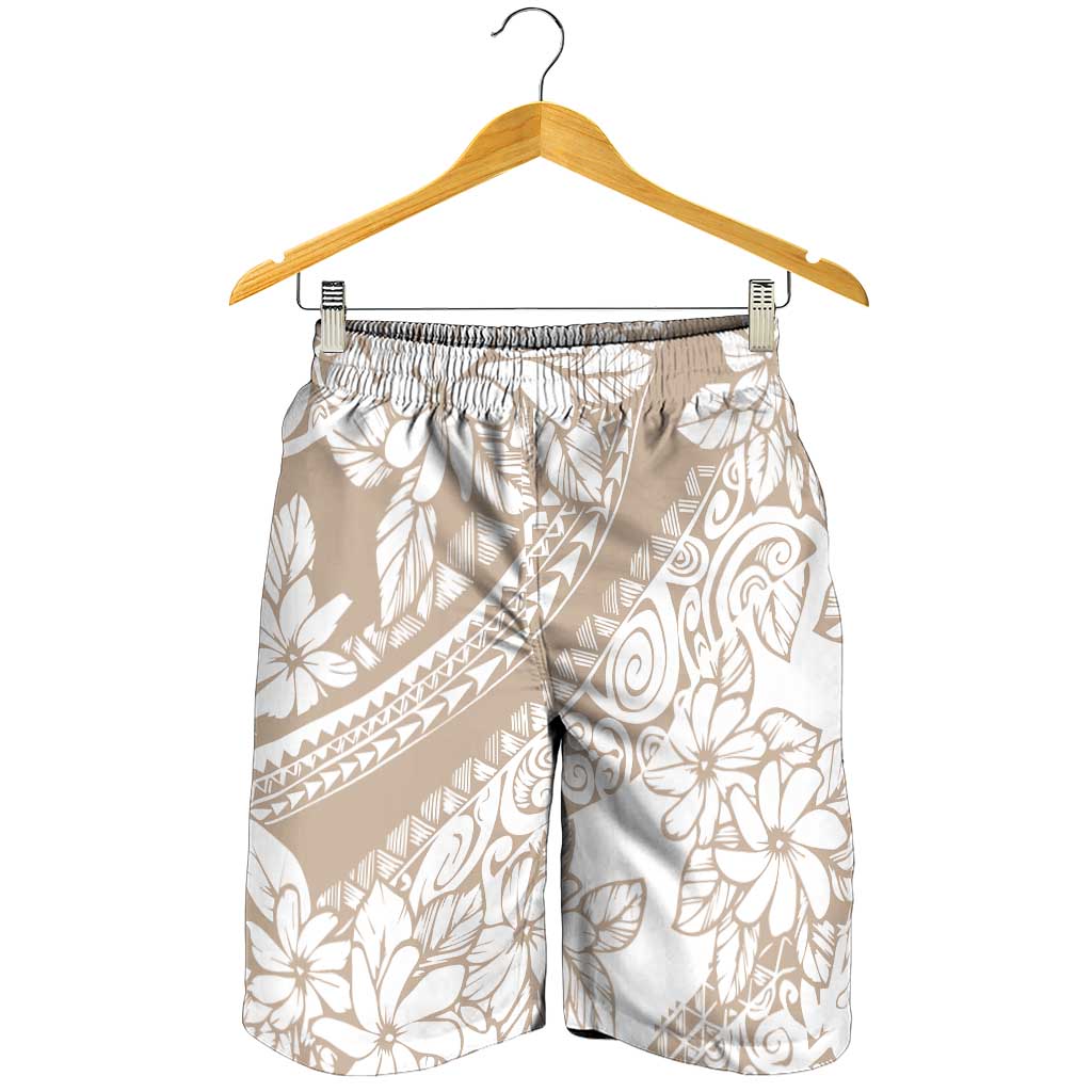Polynesia Shorts for Men Polynesian Tropical Flowers Beige Pastel Vibes - Polynesian Pride