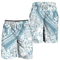 Polynesia Shorts for Men Polynesian Tropical Flowers Blue Pastel Vibes - Polynesian Pride