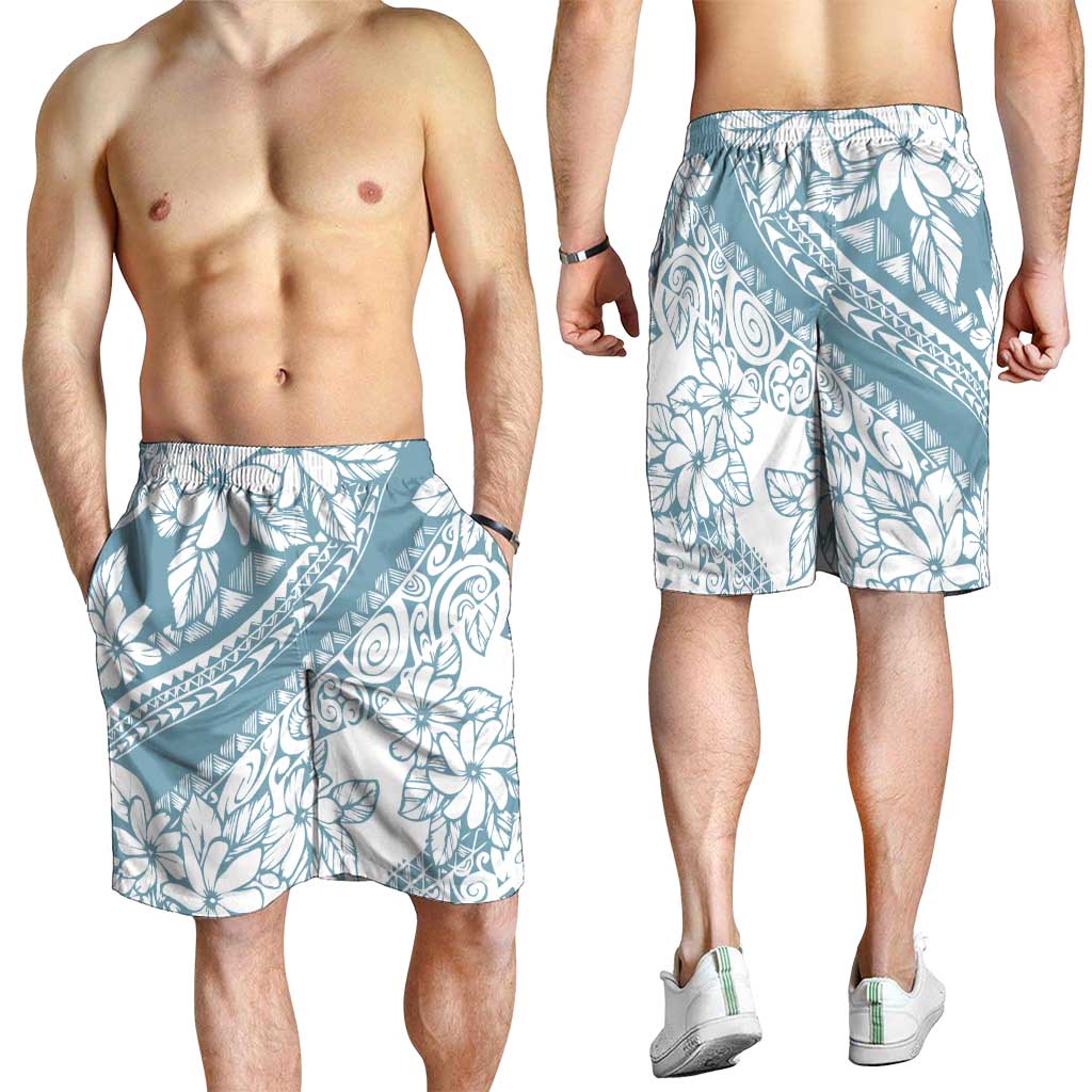 Polynesia Shorts for Men Polynesian Tropical Flowers Blue Pastel Vibes - Polynesian Pride