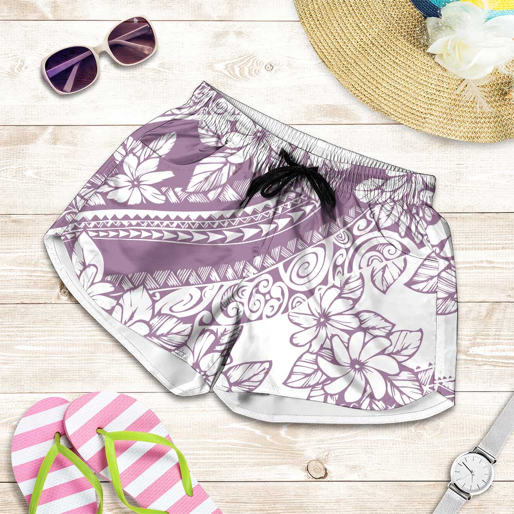 Polynesia Shorts for Women Polynesian Tropical Flowers Purple Pastel Vibes LT14 Purple - Polynesian Pride