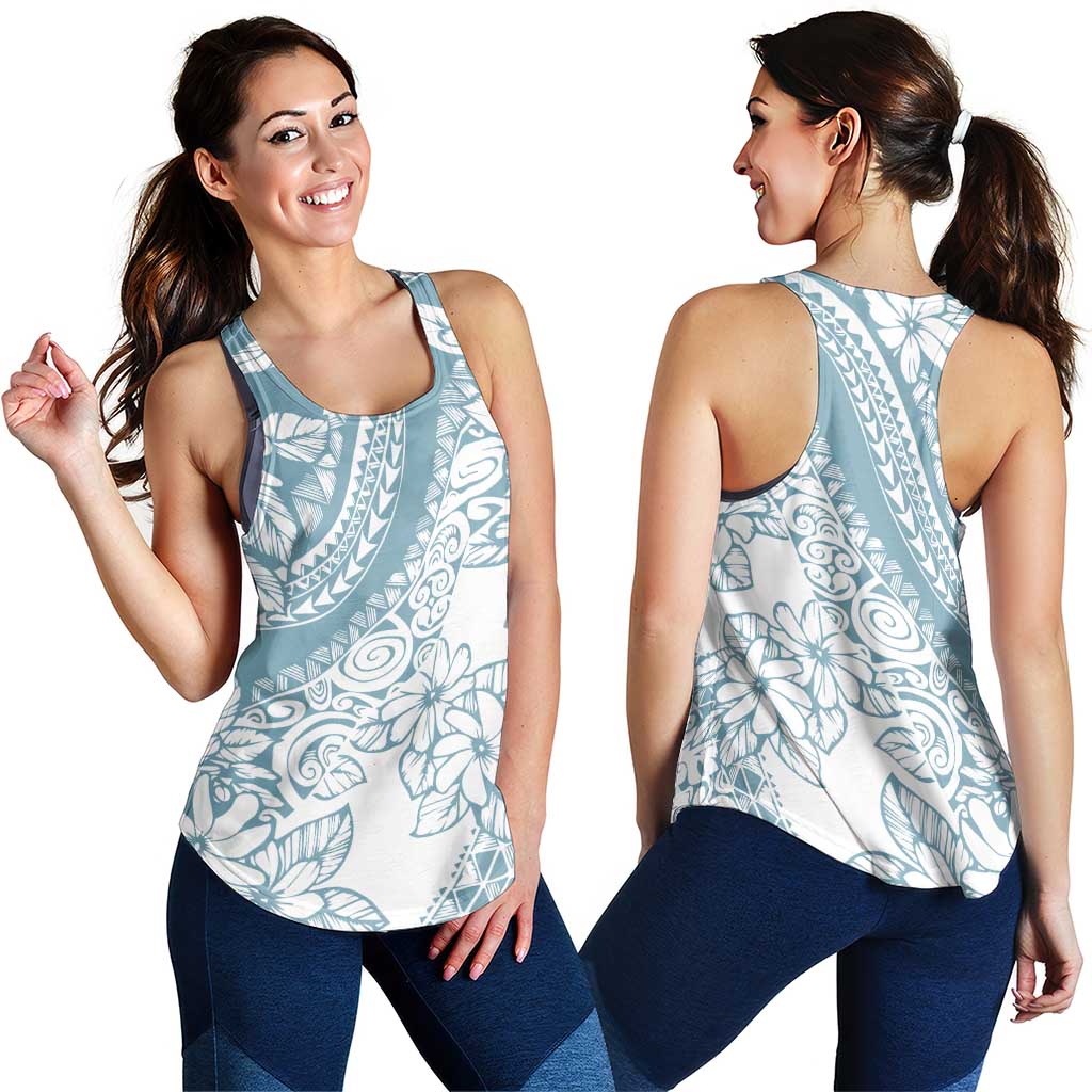 Polynesia Women Racerback Tank Polynesian Tropical Flowers Blue Pastel Vibes - Polynesian Pride