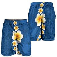Polynesian Hibiscus and Plumeria Tapa Pattern Shorts for Men Blue Color - Polynesian Pride