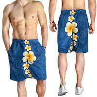 Polynesian Hibiscus and Plumeria Tapa Pattern Shorts for Men Blue Color - Polynesian Pride
