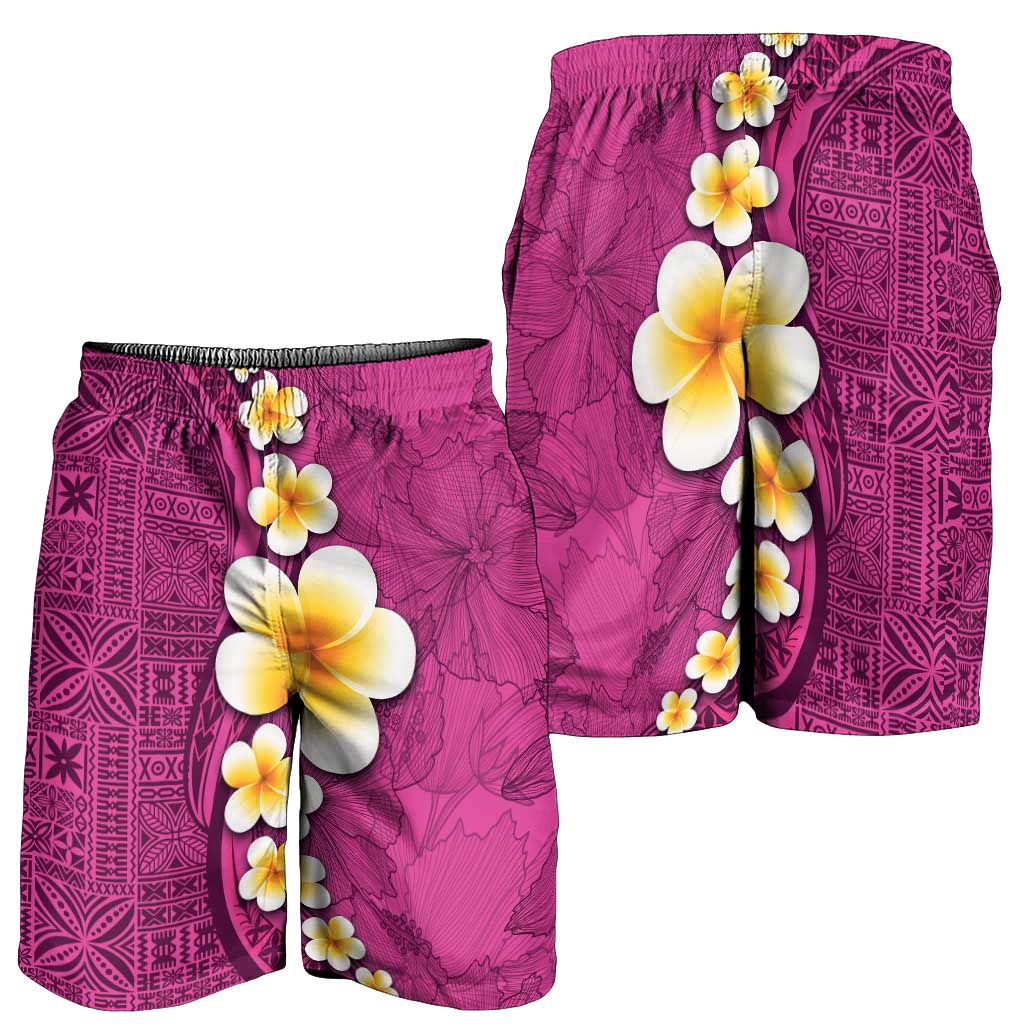Polynesian Hibiscus and Plumeria Tapa Pattern Shorts for Men Pink Color - Polynesian Pride