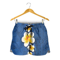 Polynesian Hibiscus and Plumeria Tapa Pattern Shorts for Women Blue Color LT03 - Polynesian Pride