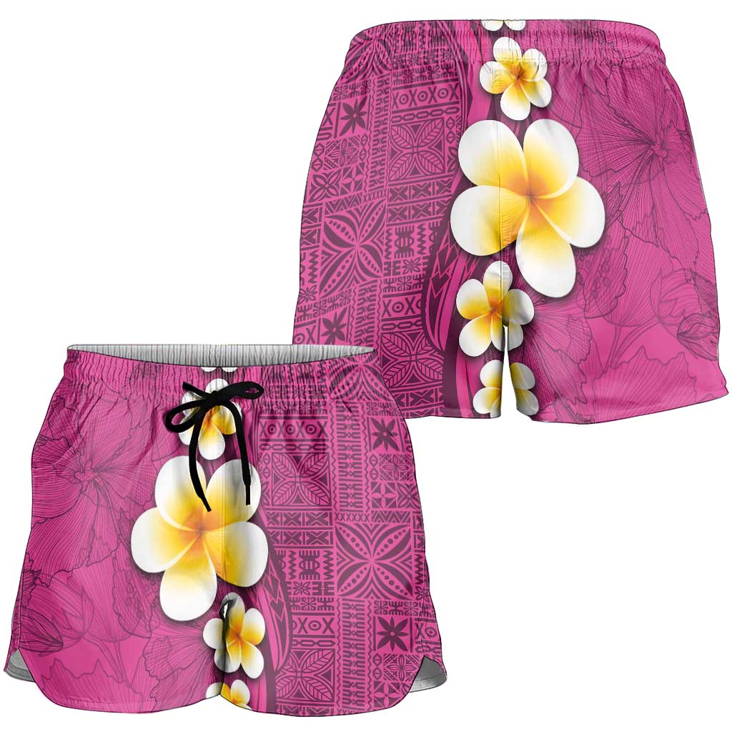 Polynesian Hibiscus and Plumeria Tapa Pattern Shorts for Women Pink Color - Polynesian Pride