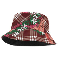 Polynesian Monstera Tiare Floral Bucket Hat Burgundy Tropical Plaid LT01 One Size Red - Polynesian Pride