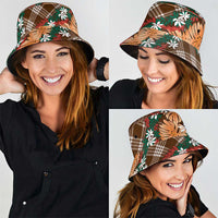 Polynesian Monstera Tiare Floral Bucket Hat Chocolate Brown Tropical Plaid LT01 - Polynesian Pride