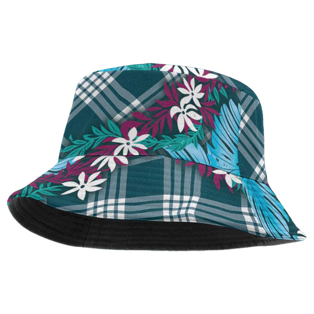 Polynesian Monstera Tiare Floral Bucket Hat Dark Teal Tropical Plaid LT01 One Size Teal - Polynesian Pride