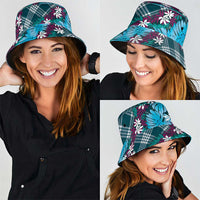 Polynesian Monstera Tiare Floral Bucket Hat Dark Teal Tropical Plaid LT01 - Polynesian Pride