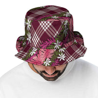 Polynesian Monstera Tiare Floral Bucket Hat Fuchsia Tropical Plaid LT01 - Polynesian Pride