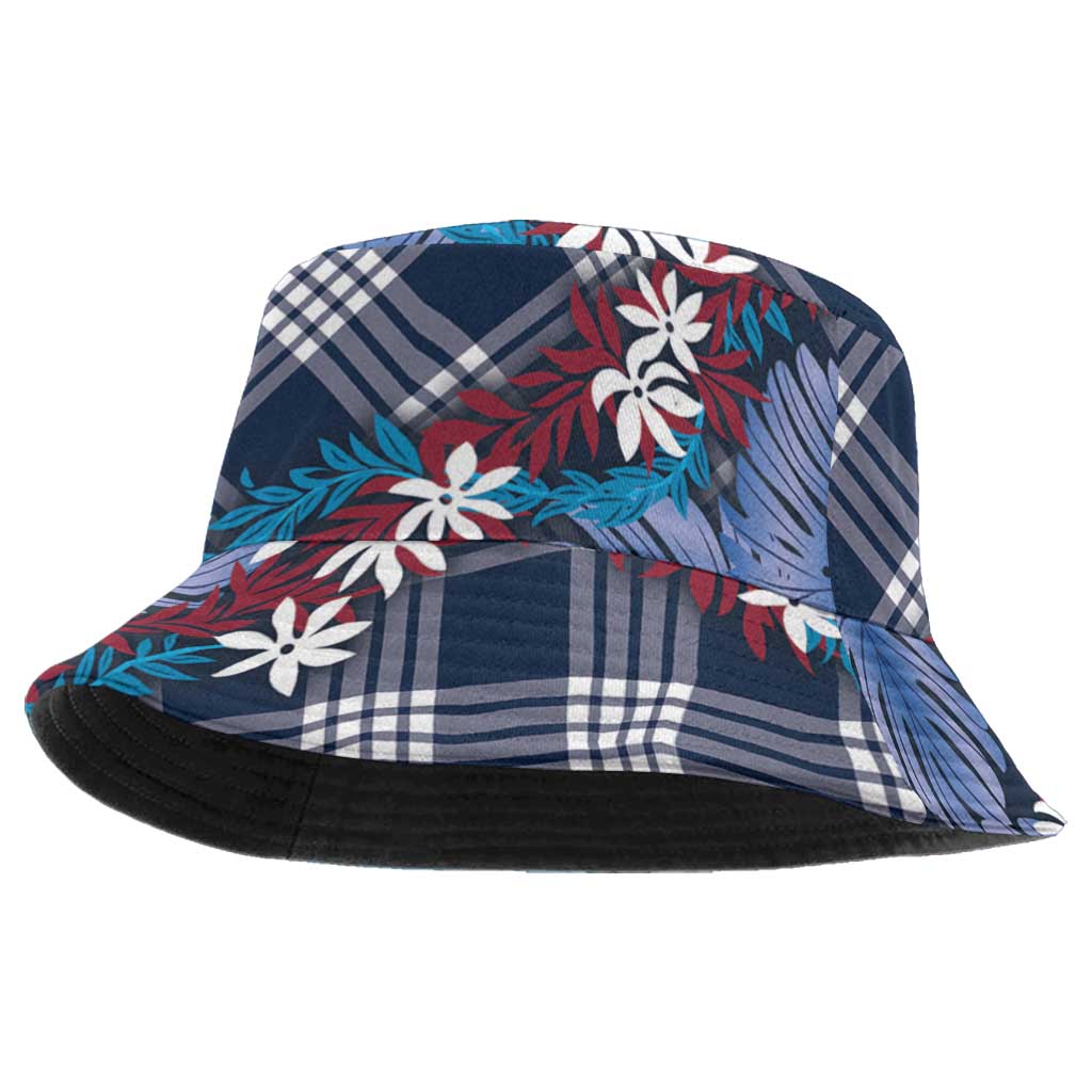 Polynesian Monstera Tiare Floral Bucket Hat Royal Blue Tropical Plaid LT01 One Size Blue - Polynesian Pride