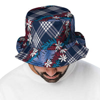 Polynesian Monstera Tiare Floral Bucket Hat Royal Blue Tropical Plaid LT01 - Polynesian Pride