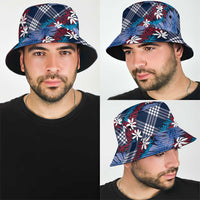 Polynesian Monstera Tiare Floral Bucket Hat Royal Blue Tropical Plaid LT01 - Polynesian Pride