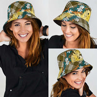 Polynesian Monstera Tiare Floral Bucket Hat Yellow Tropical Plaid LT01 - Polynesian Pride