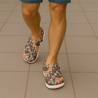 Polynesian Monstera Tiare Floral Clogs Shoes Chocolate Brown Tropical Plaid LT01 - Polynesian Pride