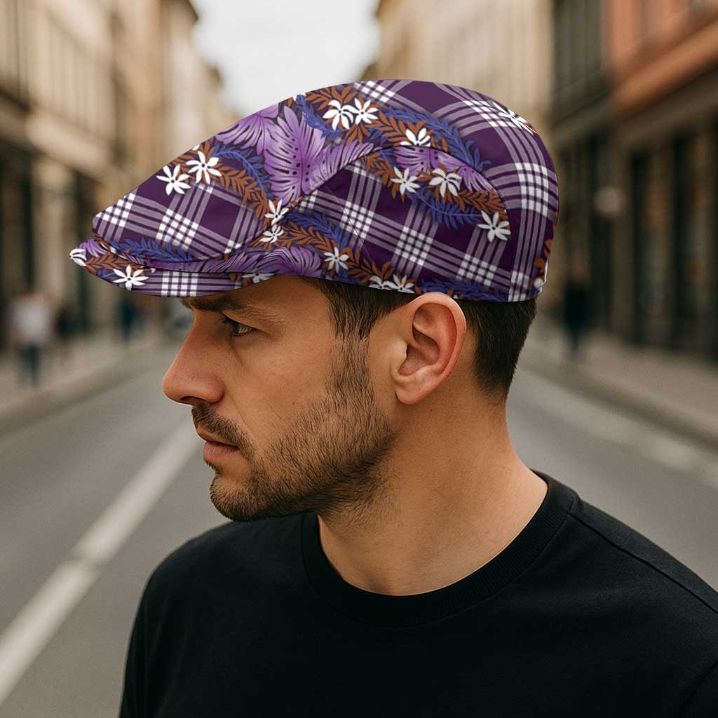 Polynesian Monstera Tiare Floral Jeff Hat Lavender Tropical Plaid LT01 - Polynesian Pride