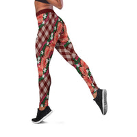 Polynesian Monstera Tiare Floral Leggings Burgundy Tropical Plaid LT01 Red - Polynesian Pride