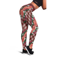 Polynesian Monstera Tiare Floral Leggings Burgundy Tropical Plaid LT01 - Polynesian Pride