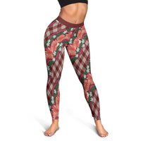 Polynesian Monstera Tiare Floral Leggings Burgundy Tropical Plaid LT01 - Polynesian Pride