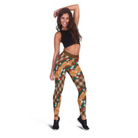 Polynesian Monstera Tiare Floral Leggings Chocolate Brown Tropical Plaid LT01 - Polynesian Pride