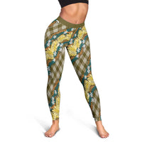 Polynesian Monstera Tiare Floral Leggings Yellow Tropical Plaid LT01 - Polynesian Pride