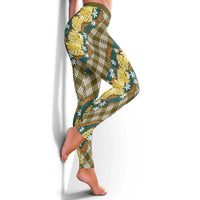Polynesian Monstera Tiare Floral Leggings Yellow Tropical Plaid LT01 - Polynesian Pride
