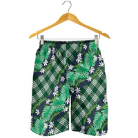 Polynesian Monstera Tiare Floral Shorts for Men Forest Green Tropical Plaid LT01 - Polynesian Pride
